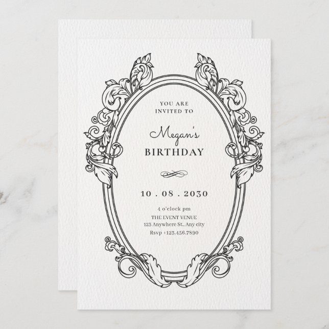 Vintage elegant frame art birthday invitation (Front/Back)