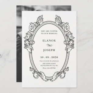 Vintage elegant frame art wedding photo invitation