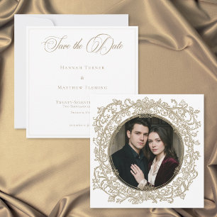 Vintage Elegant Gold Crest Garden Photo Wedding Save The Date