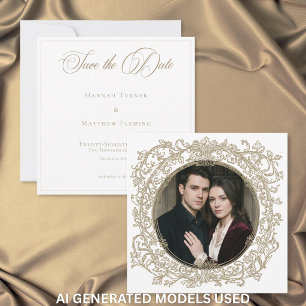 Vintage Elegant Gold Crest Garden Photo Wedding Save The Date