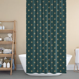 Vintage elegant gold fleur de lis pattern green shower curtain