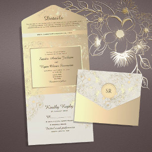 Vintage Elegant Gold Wedding All In One Invitation