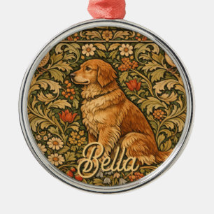 Vintage elegant Golden Retriever boho painting  Metal Ornament