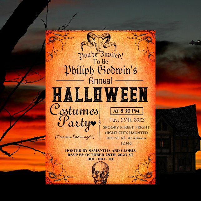Vintage Elegant Gothic Halloween Costume Party  In Invitation (Creator Uploaded)
