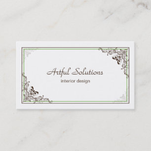 Vintage Elegant Green Brown Scrolls Business Card