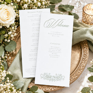 Vintage Elegant Green Crest Garden Wedding Program