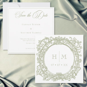Vintage Elegant Green Crest Garden Wedding Save The Date
