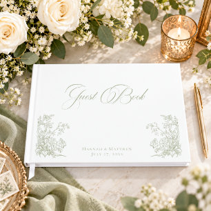 Vintage Elegant Green Swan Crest Garden Wedding Guest Book