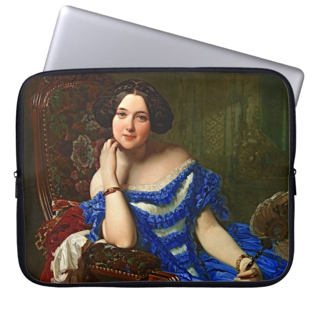 Vintage Elegant Lady In Blue Dress Laptop Sleeve (Front)