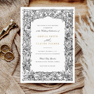 Vintage Elegant Leafy Vines Border Frame Wedding Invitation