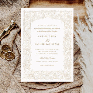 Vintage Elegant Leafy Vines Border Frame Wedding Invitation