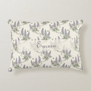 Vintage Elegant Lupine & Bees Botanical Pattern –  Decorative Cushion