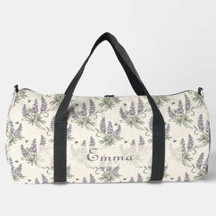 Vintage Elegant Lupine & Bees Botanical Pattern – Duffle Bag