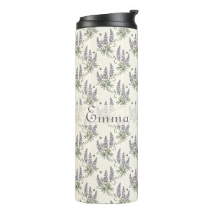 Vintage Elegant Lupine & Bees Botanical Pattern – Thermal Tumbler