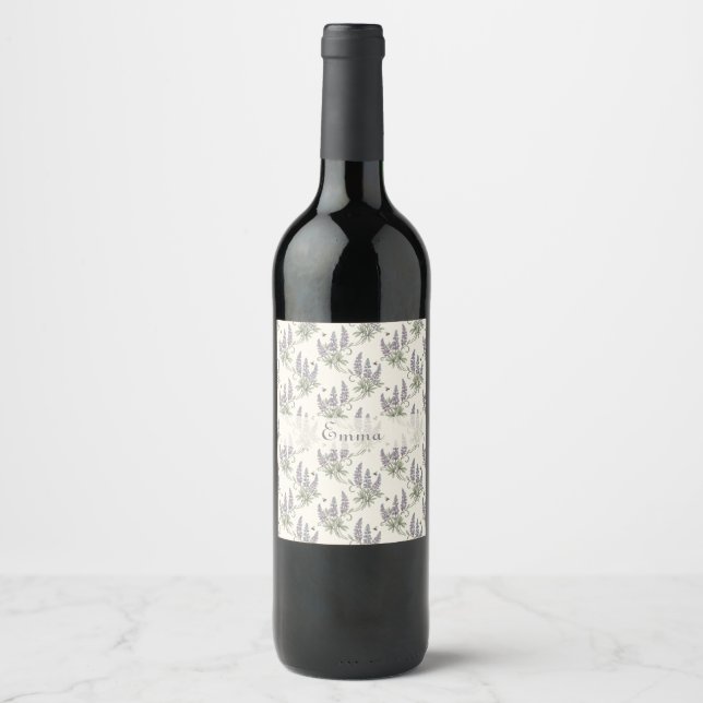Vintage Elegant Lupine & Bees Botanical Pattern –  Wine Label (Front)