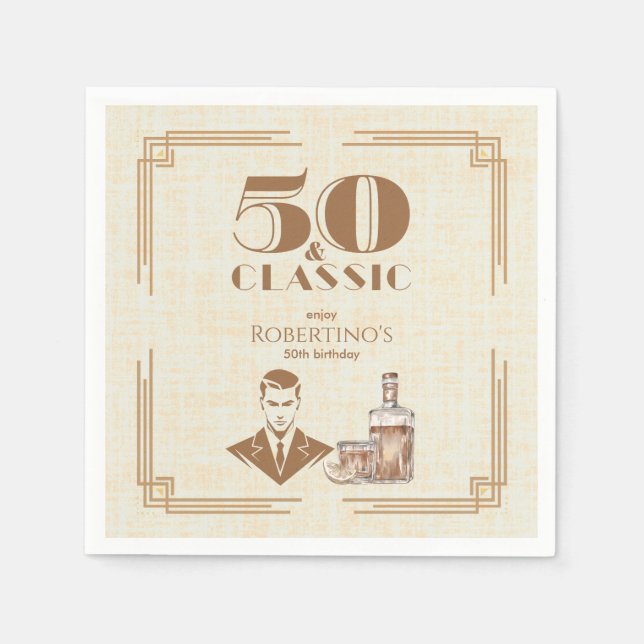 Vintage Elegant Men's Whiskey 50th Birthday Napkin (Front)