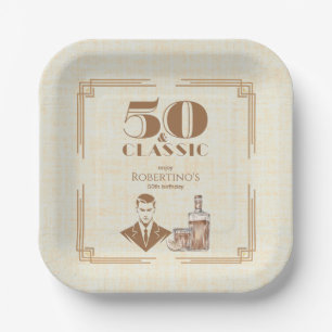 Vintage Elegant Men's Whiskey 50th Birthday Paper Plate