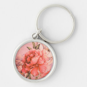 Vintage Elegant Miniature Flower Painting Heart Key Ring