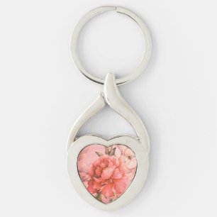 Vintage Elegant Miniature Flower Painting Heart Key Ring