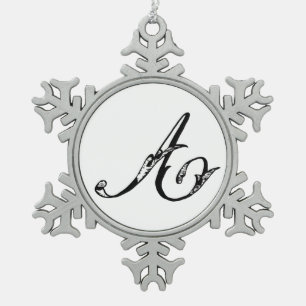 Vintage Elegant Monogram A with Personalised Name Snowflake Pewter Christmas Ornament