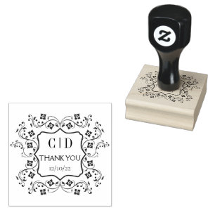Vintage Elegant Monogram Couple Thank You Wedding Rubber Stamp