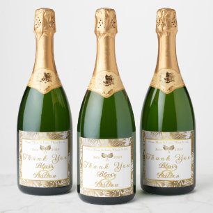 Vintage Elegant Monstera Gilded Gold Wedding Sparkling Wine Label