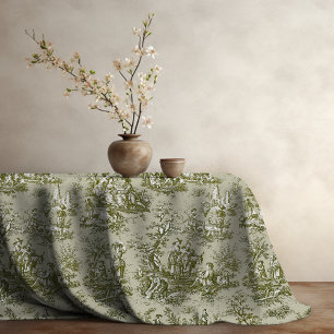 Vintage Elegant Olive Green Toile De Jouy Tablecloth