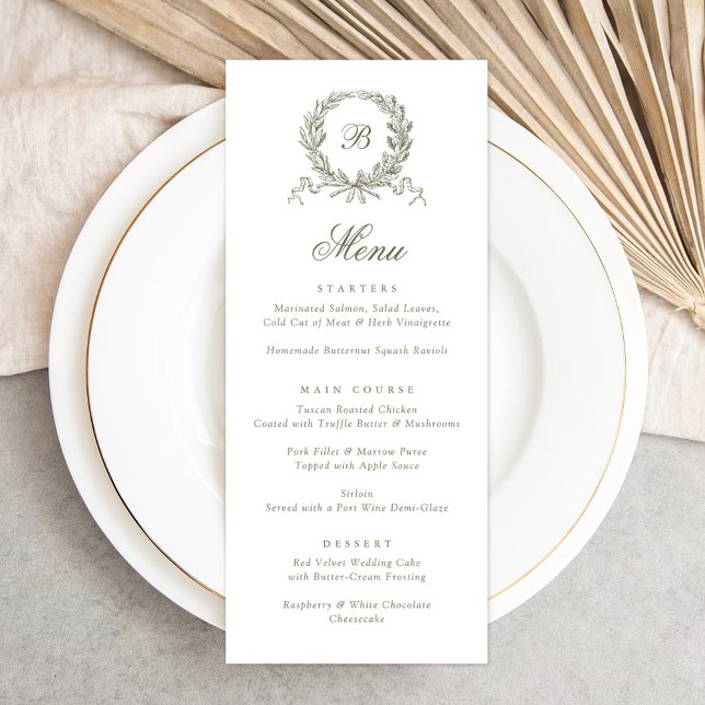 Vintage Elegant Olive Oak Botanical Wreath Menu (Creator Uploaded)