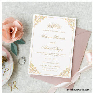 Vintage Elegant Ornate Gold Frame Muslim Wedding Invitation