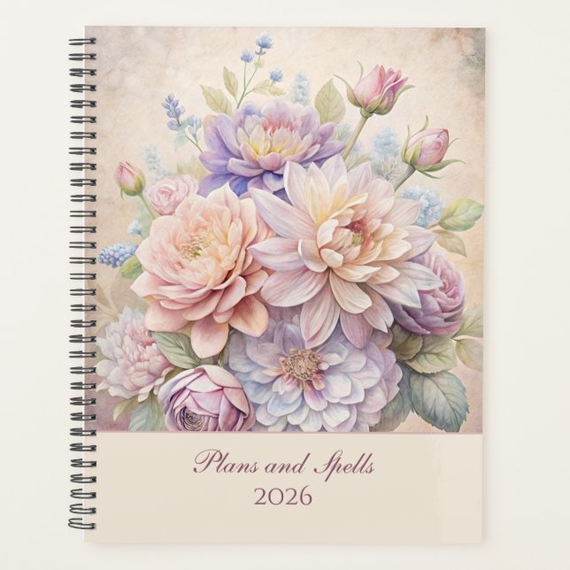 Vintage Elegant Pastel Wildflowers  Planner (Front)