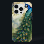 Vintage Elegant Peacock Feathers Art Nouveau Name iPhone 15 Pro Case<br><div class="desc">Vintage Elegant Peacock Feathers Baroque Rococo design.  Exquisite art nouveau style artwork of an elegant Peacock with full tail and a forest meadow in the background.</div>