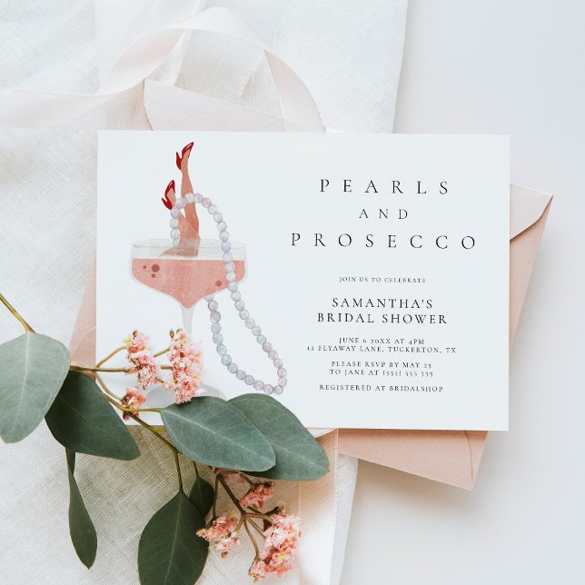 Vintage Elegant Pearls and Prosecco Bridal Shower Invitation (Creator Uploaded)