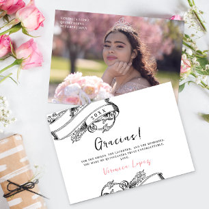 Vintage Elegant Photo Gracias Mis Quince Anos Thank You Card