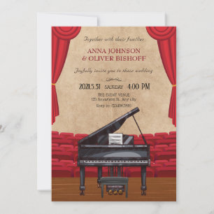 Vintage elegant piano wedding invitation