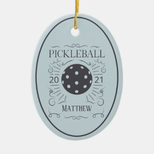 Vintage Elegant Pickleball Monogram Name Ceramic Ornament