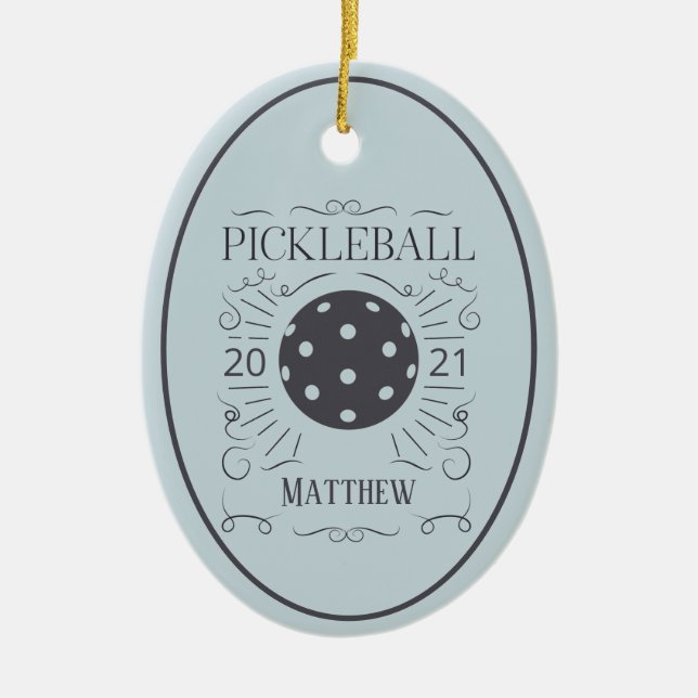 Vintage Elegant Pickleball Monogram Name Ceramic Ornament (Front)