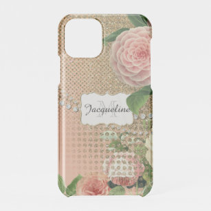 Vintage Elegant Pink Camelia Floral Gold n Jewels iPhone 11 Pro Case