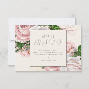 Vintage Elegant Pink Floral Cream Wedding RSVP Card