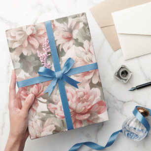 Vintage Elegant Pink Garden Watercolor Pattern Wrapping Paper