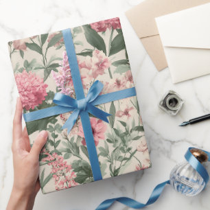 Vintage Elegant Pink Garden Watercolor Pattern Wrapping Paper