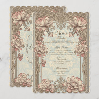 Vintage Elegant Pink Gold Floral Wedding Menu