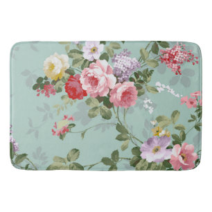 Vintage Elegant Pink Red Roses Pattern Bath Mat