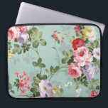 Vintage Elegant Pink Red Roses Pattern Laptop Slee Laptop Sleeve<br><div class="desc">Vintage cute girly colourful pink red and white roses .A elegant floral design on teal green background .The perfect romantic gift idea for her on any occasion</div>