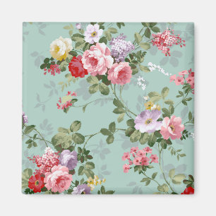 Vintage Elegant Pink Red Roses Pattern Magnet