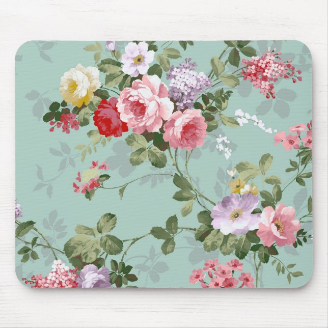 Vintage Elegant Pink Red Roses Pattern Mouse Pad (Front)
