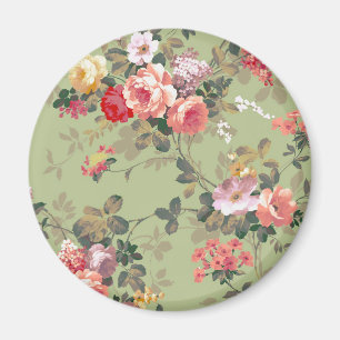 Vintage Elegant Pink Red Yellow Roses Pattern Magnet