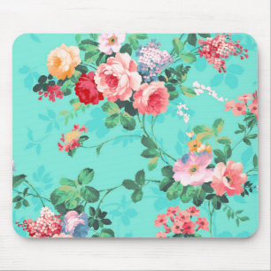 Vintage Elegant Pink Red Yellow Roses Pattern Mouse Pad