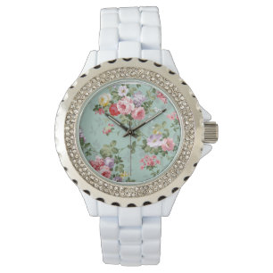Vintage Elegant Pink Red Yellow Roses Pattern Watch