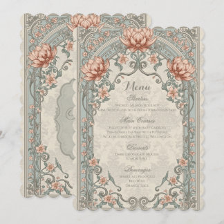Vintage Elegant Pink Silver Floral Wedding Menu