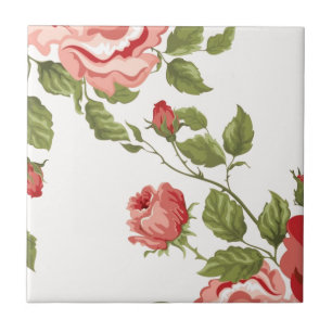 Vintage Elegant Pretty Pink Red Roses Pattern Ceramic Tile
